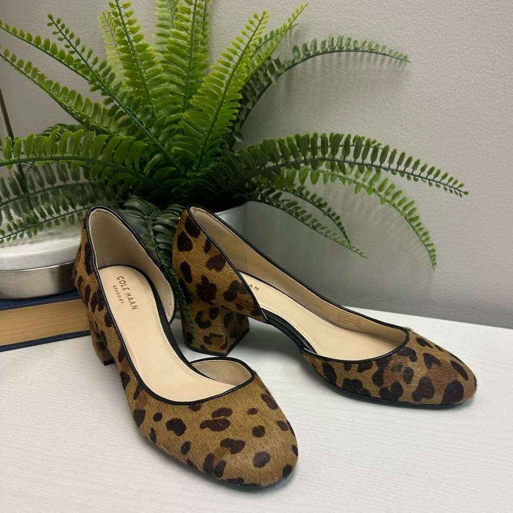 NWOT Cole Haan Daina D’Orsay Animal Print Haircalf Round Toe Block Heel Sz 7